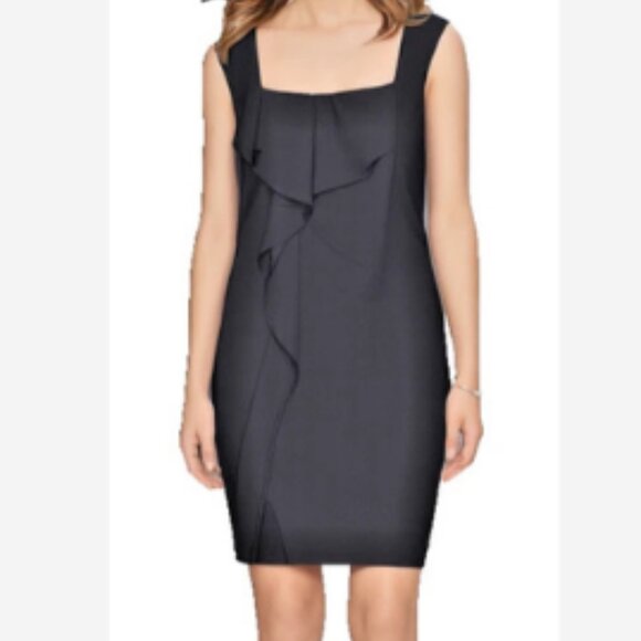 H by Halston Dresses & Skirts - Halston Dress Women's Size 10 Black Front Ruffle Zipper Back Square Neckline